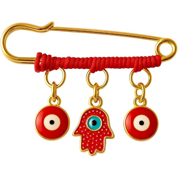 Turkish Evil Eye Brooch Pin - Blue Lucky Eye & Hands Charm Lapel Pin - View #7