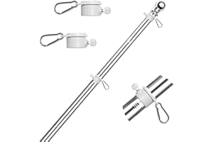 HOOSUN 6 FT Flag Pole Sectional Kit with Rotating Rings and Flag Pole Clips,Stainless Steel Adjustable Pole for Commercial or Residential,Silver Ball Top,Easy to Assemble and Storage
