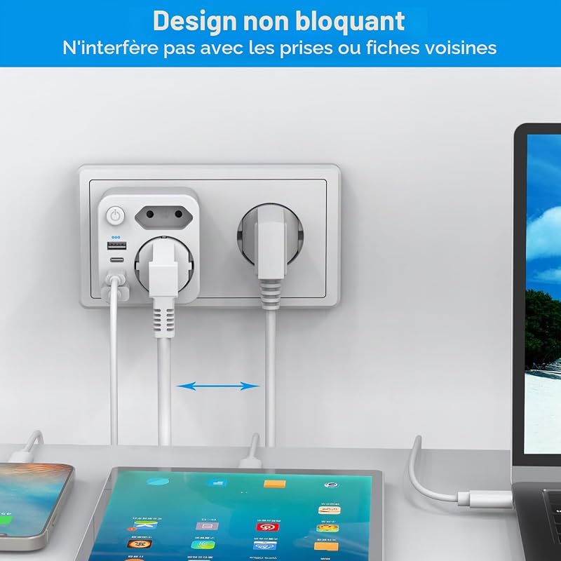 multiprise avec 4 blocs d'alimentation, prises USB C, 2 adaptateurs USB-C — photo 3 sur 7