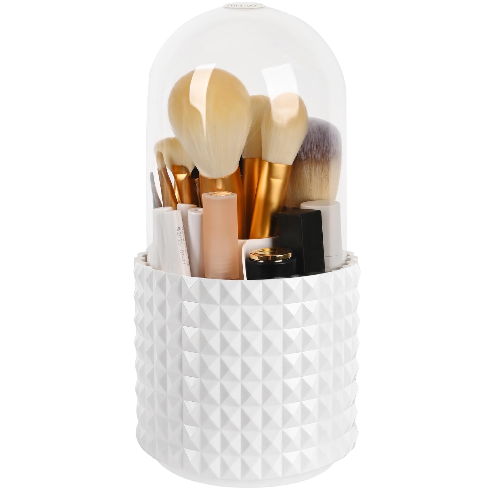 WAFJAMF Makeup Organiser Brush Holder 360 Rotating Cosmetics Organizer Large Capacity Storage Box for Vanity and Bathroom 5 Slot Makeup Brushes Cup - Luxury Style - Diamond-White