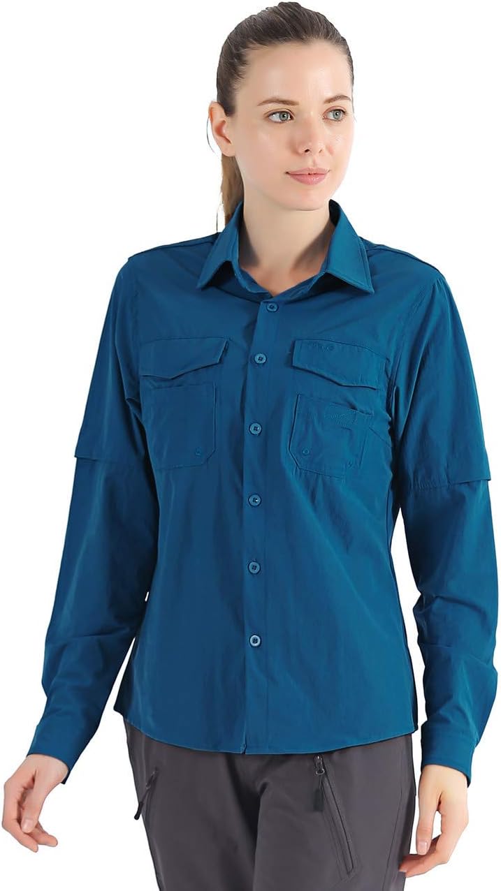 Nonwe Women's Camping Shirts Roll-Up Long Sleeve Quick Dry: Clothing