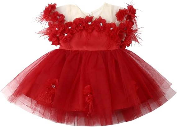Amazon 子供ドレス 女の子 レース 花柄 キッズ 赤いチュール チュチュ 誕生日 パーティー 1 6歳 ギフト 1 フォーマル 通販