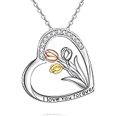 LWQQWL Flower Necklace for Women 925 Sterling Silver Mushroom/Sunflower/Cherry/Monstera Pendant Plant Jewelry Gifts
