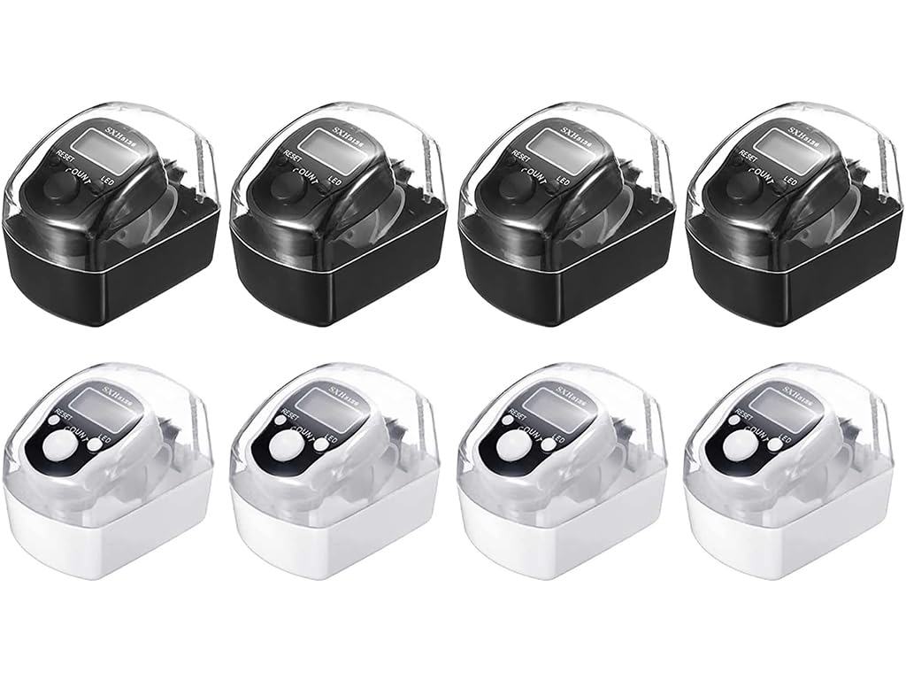 Hitopin 8PCS Electronic Finger Counter, LED Electronic Handheld Tally Counter, 5-Digit Counters Clicker with Box, Lap Track Handheld Counter, for Golf Sports Fitness Exercise Warehouse (White, Black)