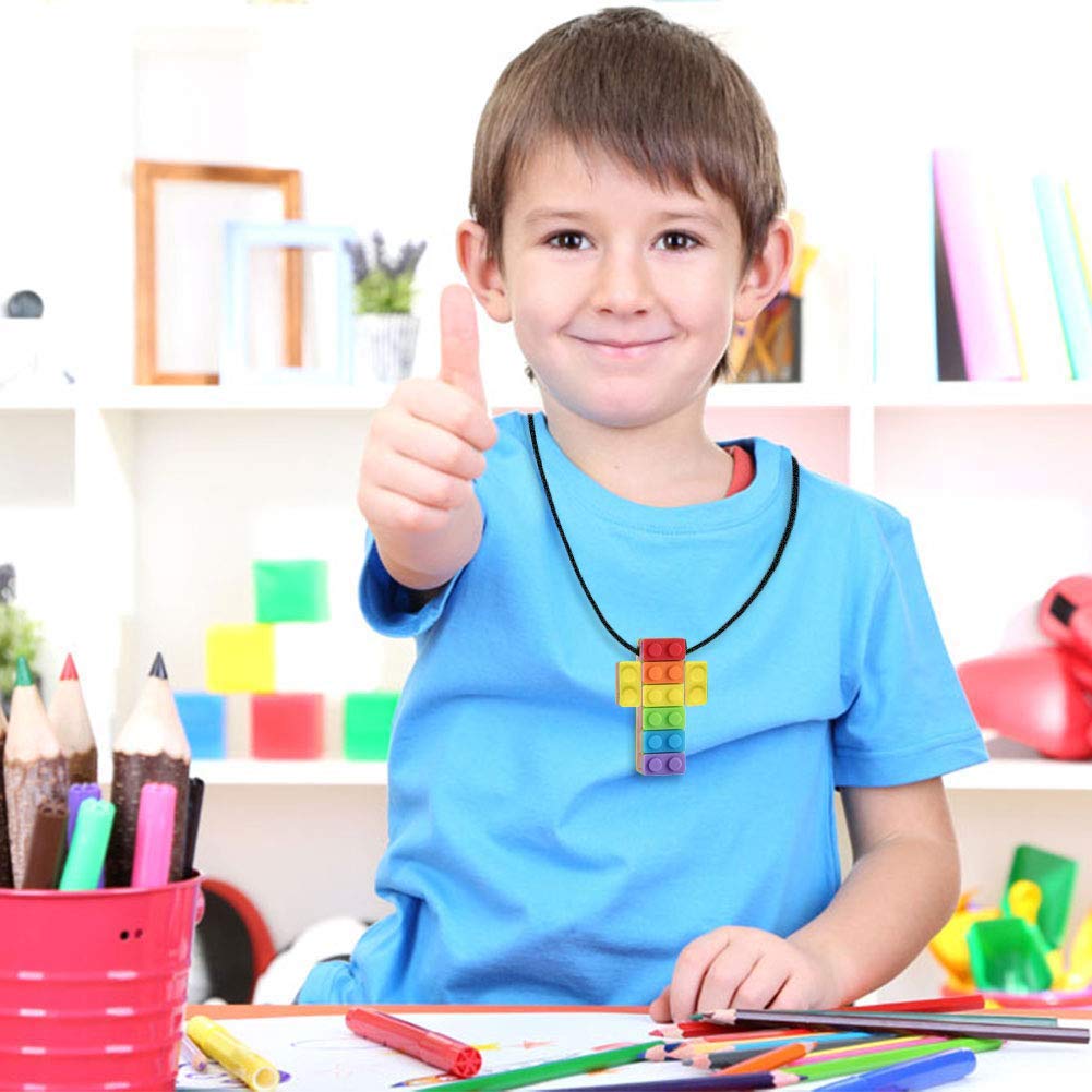 Sensory Chew Necklace,KEFU Rinbow Color Silicone Chew Pendant Training and Development Fidget Toy Chewing Necklace for Teething Babies, Autism ADHD SPD, Oral Motor, Anxiety, Autistic Children