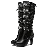 KysBloes Women Lace Goth Knee High Boots Buckle