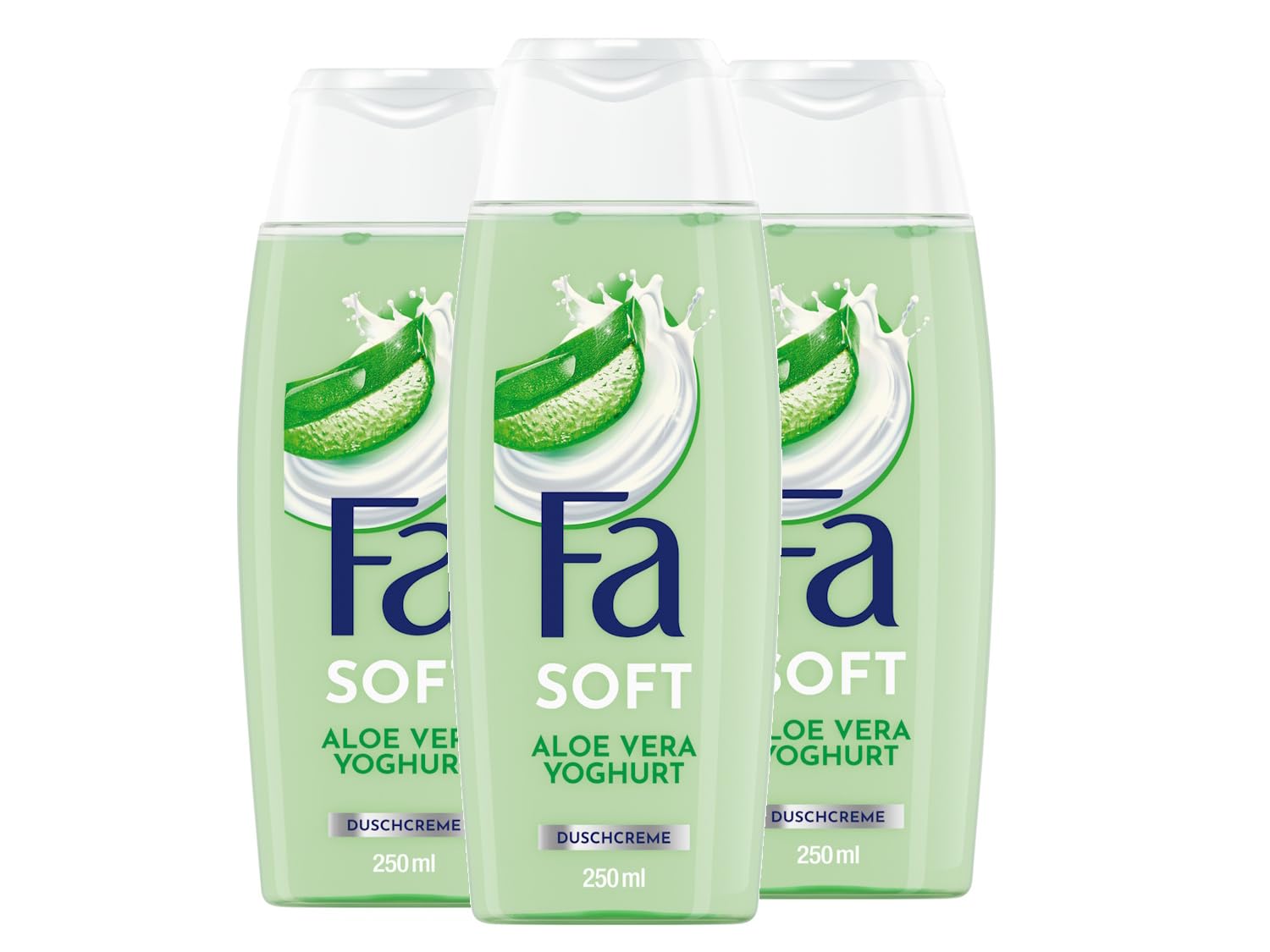 FA Shower Gel Aloe Vera Yoghurt (3 x 250 ml), Plengende Shower Cream with Mild Formula and Pleasant Aloe Vera Fragrance, Vegan, 94% Ingredients of Natural Origin