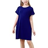 GORLYA Girls Short Sleeve A-Line Loose Casual Shift Swing Summer T-Shirt Dress with Pockets 6-16Y