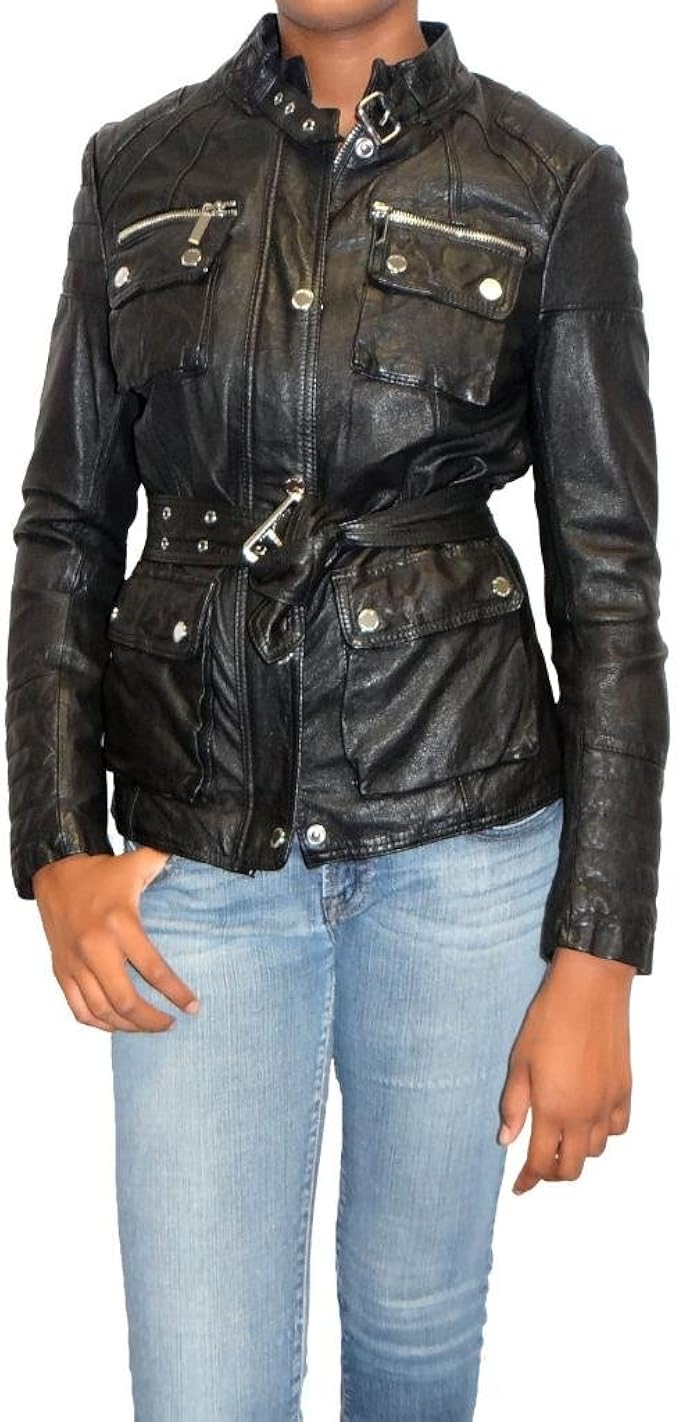 Michael Kors Women's Belted Leather JacketBlackM at Amazon Women's Coats Shop