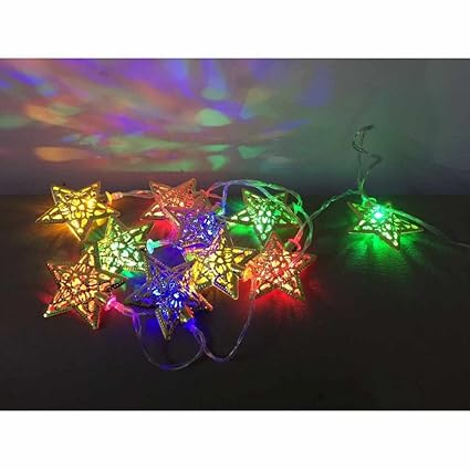 Silver Star Shaped Multi Color LED Light - Diwali Christmas Lights Serial String LED Bulbs for Decoration Lighting