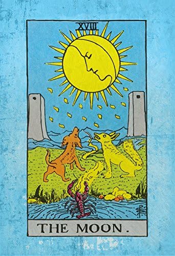 Tarot Print The Moon Retro Illustration Art Rider Print Vintage Giclee on Cotton Canvas or Paper Canvas Poster Wall Decor