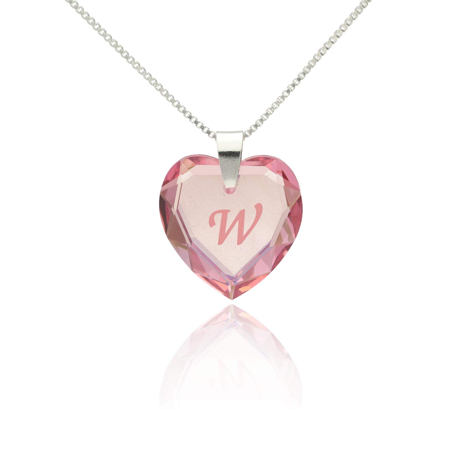 Heart Pendant Silver Necklaces for Women with Crystal from Swarovski in letter engraving A - Z Rose name initial Jewellery for Women for Valentine's Day Daughter Mum Wife Girlfriend and friendship