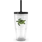 Tervis Tropical Animal Collection Made in USA Double Walled Insulated Tumbler Travel Cup Keeps Drinks Cold & Hot, 24oz with Straw Lid, Turtle