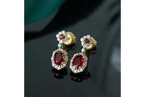 Ruby Silver Set Diamond Oval Women Earrings Vintage Classic Shiny Engagement Wedding Luxury Jewelry 1Pcs