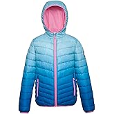 Rokka&Rolla Girls' Reversible Lightweight Puffer Jacket Hooded Water-Resistant Winter Coat