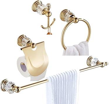 Womao Gold Badezimmer Accessoires Set Serie 4 Stucke Von Toilettenpapierhalter Handtuchring Handtuchstange Handtuchhaken Legierung Mit Kristall Wandmontieren Amazon De Kuche Haushalt