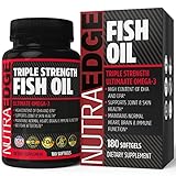 TRIPLE STRENGTH Fish Oil 180 Softgels - Ultimate Omega-3, 3000mg Fish Oil, High Content of DHA & EPA, No Fishy Aftertaste, Supports Joint & Skin Health, Maintains Normal Heart, Brain & Immune Function