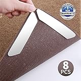 Rug Grippers, Vmini 8pcs Non Slip Rug Pads, Anti Curling Rug Gripper, 1/8 Inch Thickness Premium Carpet Gripper with Renewable & Reusable Gripper Tape - White