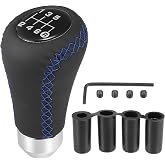X AUTOHAUX Black Universal 6 Speed Auto Car Gear Lever Shifter Manual Stick Shift Knob PU Leather Blue Stitches