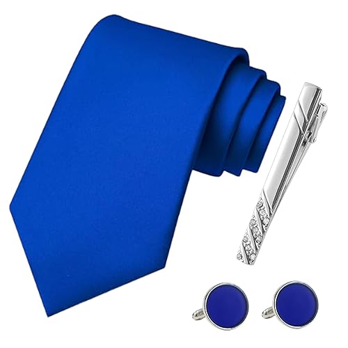 Set Of 3 Men'S, Royal Blue Tie, Cufflinks, Cufflinks And Tie Clip Set, Tie Clip And Cufflink Set, Cufflinks For Men, Men'S Tie Pins, For Business And Wedding Party