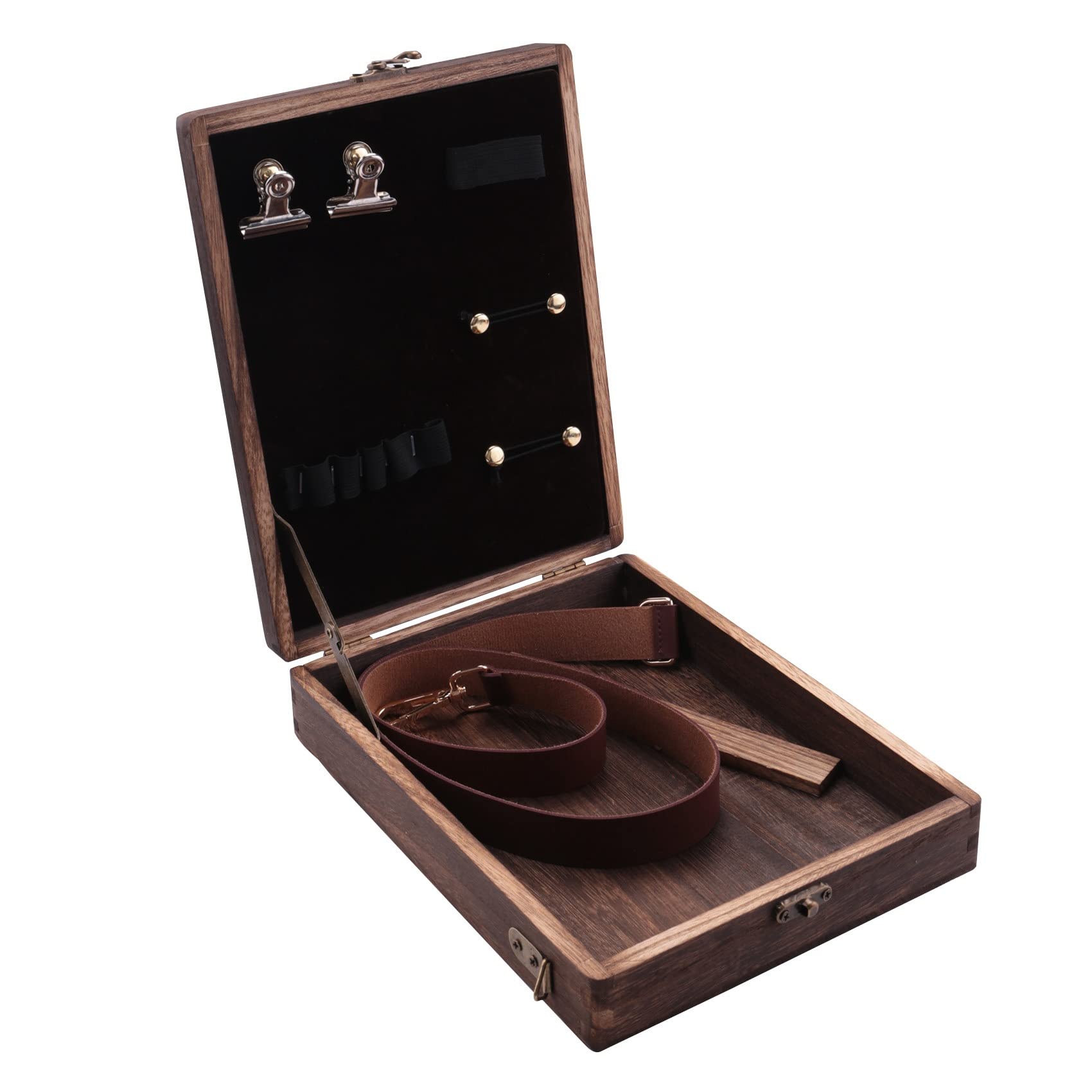 Hopbucan Writers Messenger Wood Box, Wooden Box with Hinged Lid Shoulder Bag, with Lid Outdoor Sketching Storage Box Log