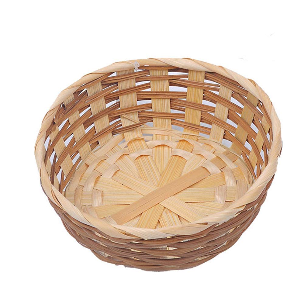 Photo 1 of 100% Handmade 6.7" Bread Serving Basket Coffee Natural Yellow Weaving Delicate Woven Bamboo Fruit Tray for Food Snack with Round Deep 2.5" Height Home Wicker Decor