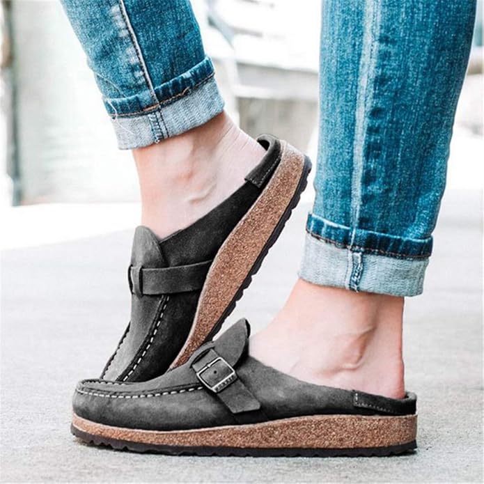 ONEYMM Womens Flat Mule Sandals Summer Clogs Suede Flat Slipper Casual