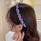 Jumwrit Rhinestone Headband Glitter Non-Slip Wide Headband Solid Hair Band Purple Cute Hair Hoop Wave Shape Headband Fashion Hair Accessories for Women Girls(Style 3)