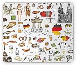 Ambesonne German Mouse Pad, Hand Drawn Doodle of