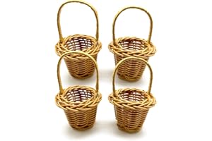 Art&Beauty 4pcs Tiny Miniature Rattan Baskets with Handles Small Woven Tote Flower Girl Baskets Dollhouse Play Scene Ornament Mini Flower Basket for Wedding Party Favors Crafts Decor Willow Basket