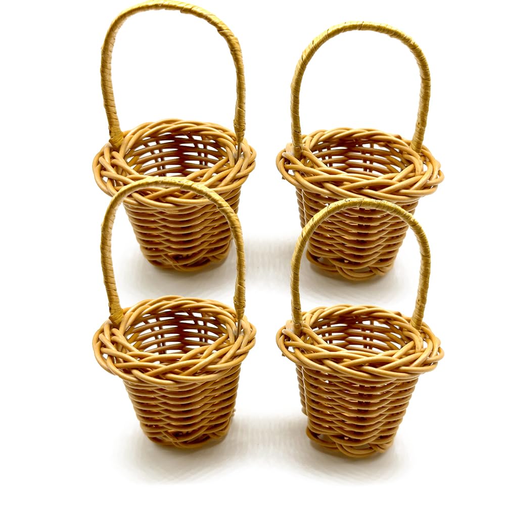 Photo 1 of Art&Beauty 4pcs Tiny Miniature Rattan Baskets with Handles Small Woven Tote Flower Fake Baskets for Outdoor Decoration Only