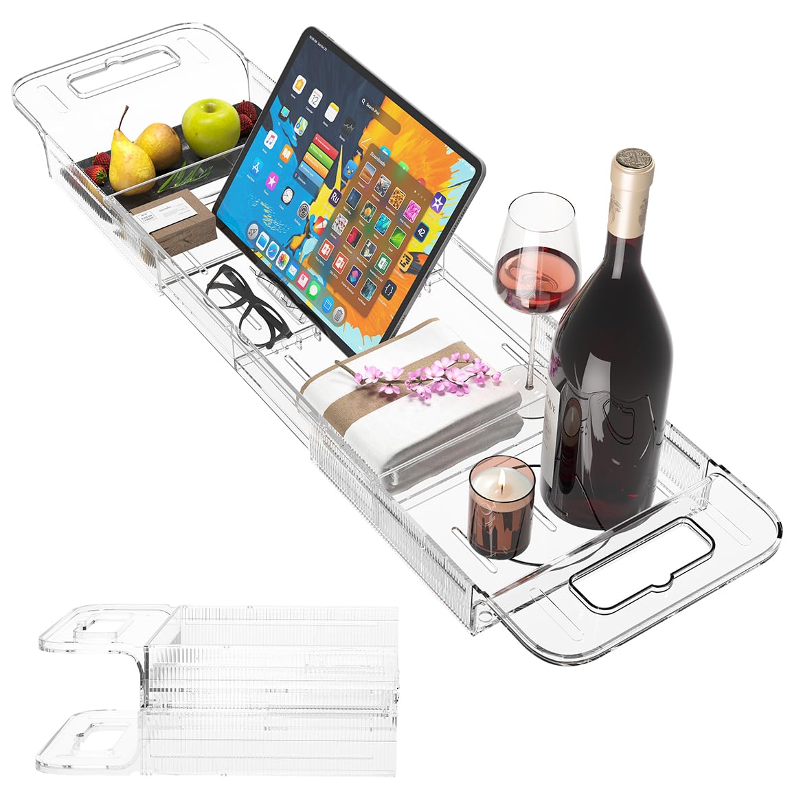 Photo 1 of Resze Premium Clear Bathtub Caddy Tray, Expandable Plastic Bath Tray with BPA-Free, Waterproof Foldable Bathtub Shelf, Perfect for a New Home & Mother’s Day & a Birthday Gift for Mom