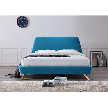 Omax Decor Bu1010b Henry Upholstered Platform Bed Queen Blue
