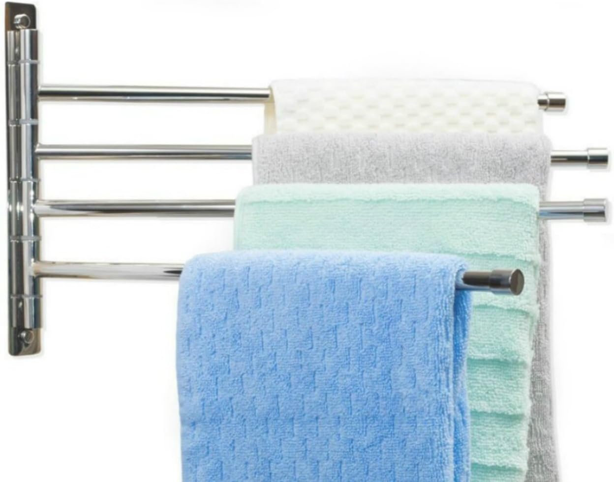Wall Mounted Stainless Steel Towel Bar - Swing Arm Bathroom Towel Rack - Hanger Towel Holder Organizer - Towel Rack With 4 Arms - Polished Finish (10 X 20)