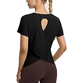 baleaf Women's Short Sleeve Athletic Shirts Open Back Workout Tops Quick Dry Loose Fit Gym Running Yoga T-Shirts UPF 50+