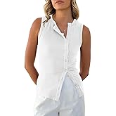 Nsbonu Womens Button Down Ribbed Tank Tops Slim Fit Summer Vest Tops Going Out Solid Sexy Sleeveless Shirts