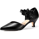 Coutgo Womens Low Kitten Heels Dressy Shoes Comfortable Closed Toe Flower Slip on Formal Party Dance Heeled Pumps