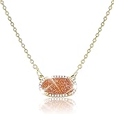 ZLOKBMIN Women's Gold Necklace With Natural Druzy Pendant And Adjustable 14K Gold-Plated Chain Elegant Jewelry for Women