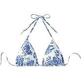 SOLY HUX Women's Summer Floral Print Halter Bikini Tops Tie Back Padded Swimsuit Top Beachwear