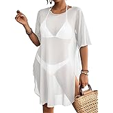 Bsubseach Sheer Bathing Suit Cover Up for Women Side Split Bikini Mesh Coverup Tops Resort Wear