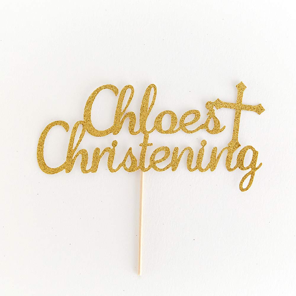 Christening Personalised Cake Topper with added Cross. Party Decoration