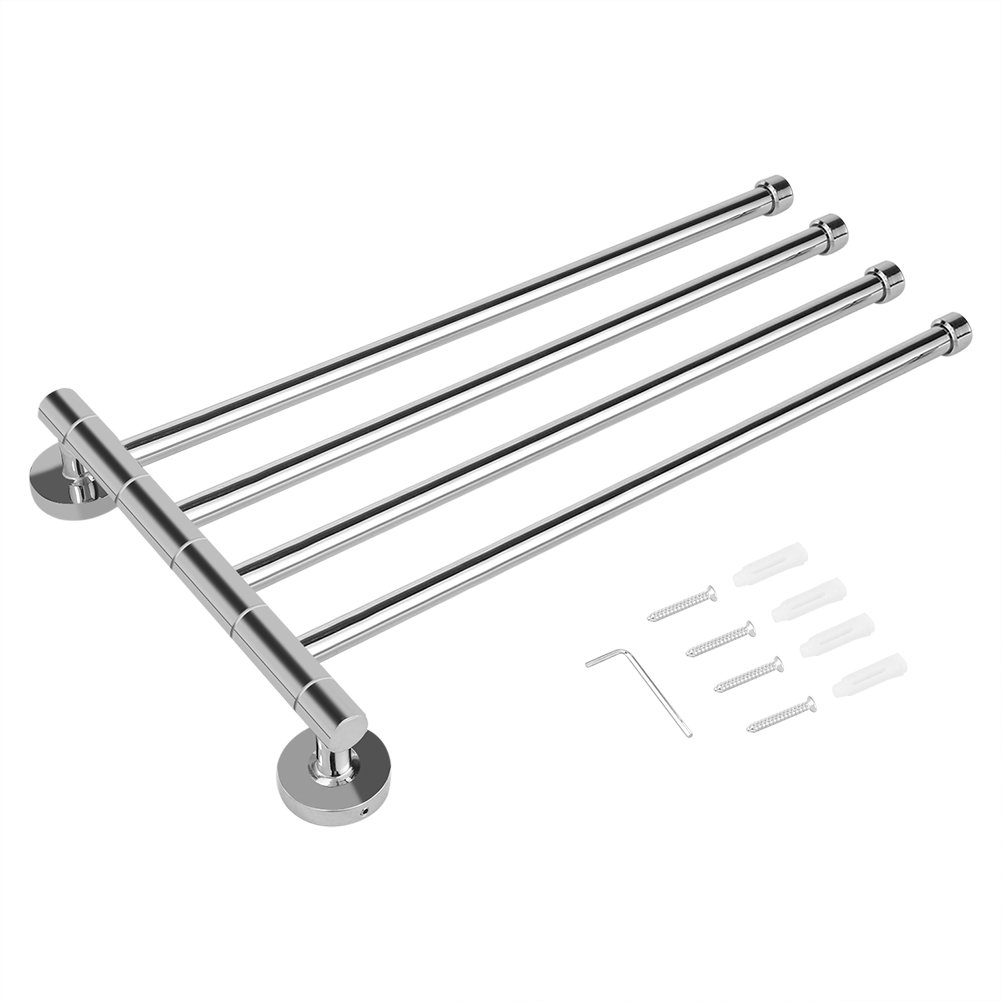 4-Arms Swivel Towel Bar Wall-Mounted Stainless Steel Bathroom Towel Rack Hanger Holder Organizer
