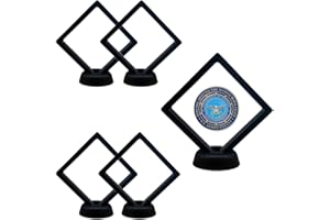 Enenes 5 PCS 3D Floating Coin Display Case with Stands, 2.75X2.75 Inch Suspension Frame for Military Medals, Jewelry, Medallions Specimens Premium Shadow Box Collection (5PCS,Black)