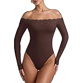 REORIA Women's Sexy Off The Shoulder Long Sleeve Bodysuit Lace Body Suits Going Out Tops Fall Outfit 2025