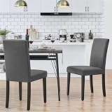 Yaheetech Fabric Upholstered Dining Chair Set of 4 Dark Grey Wood Legs view 6