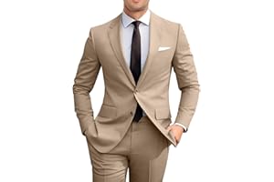 Amyox Men's Slim Fit 2 Piece Suit, Two Button Solid Suit Jacket Pants Set, Wedding Prom Suit