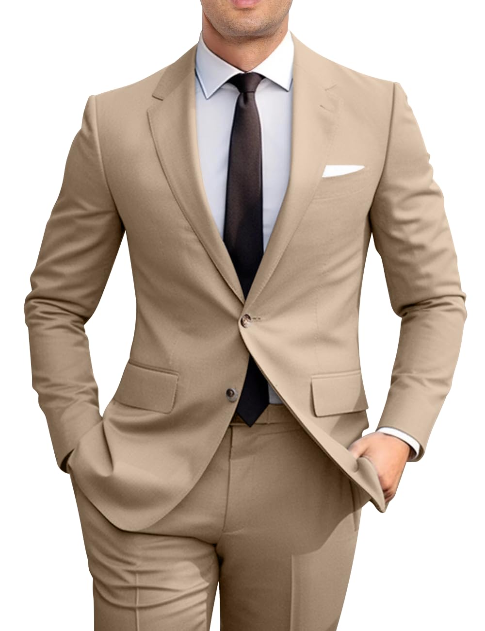 Men Suits Slim Fit 2 Piece Suit Set Champagne Suits