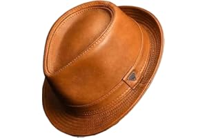 Genuine Leather Fedora Hat Men Short Brim Black Brown Gentleman Top Hat