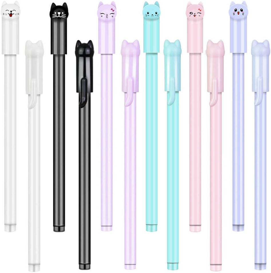 EMAGEREN 12 Stück süße Katze Stift 0,5 mm Gelstifte schwarz
