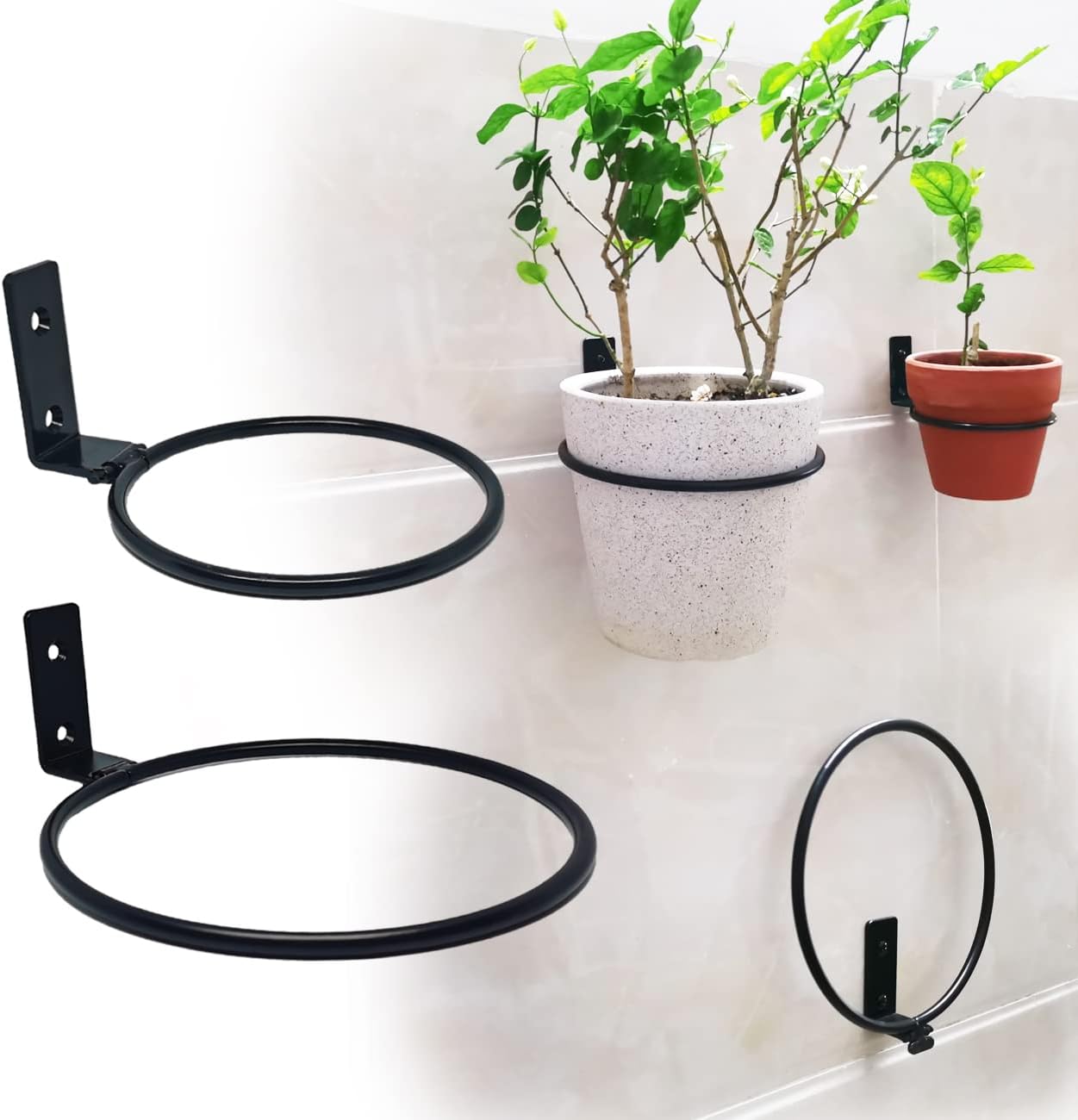 Outdoor Hanging Brackets - Necygoo Plant Pots Holder Ring 8PCS Wall Mounted Flower Pot Wall Bracket Includes 4 PCS 6 Inch and 4 PCS 4 Inch with Screws Planter Hanging Hooks